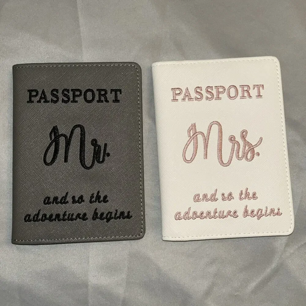 Matching Passport Covers Honeymoon Mr Mrs Wife Husband ID Holder Gray White